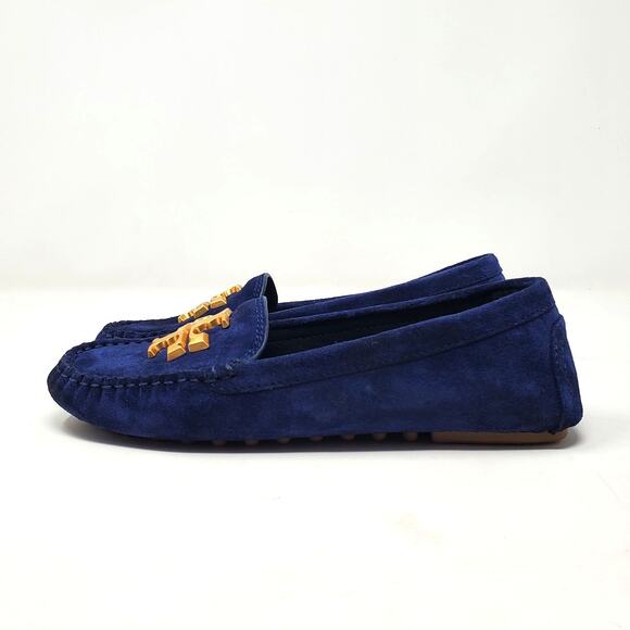 Tory Burch Everly Driver Loafers Nat Suede Royal Navy Rolled Brass 83642 Size 6 - Picture 4 of 11